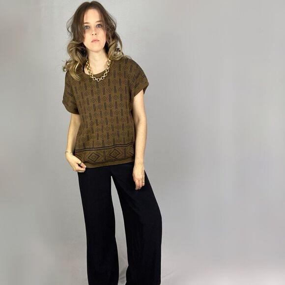 Vintage boxy knit top. Brown black - Picture 7 of 12